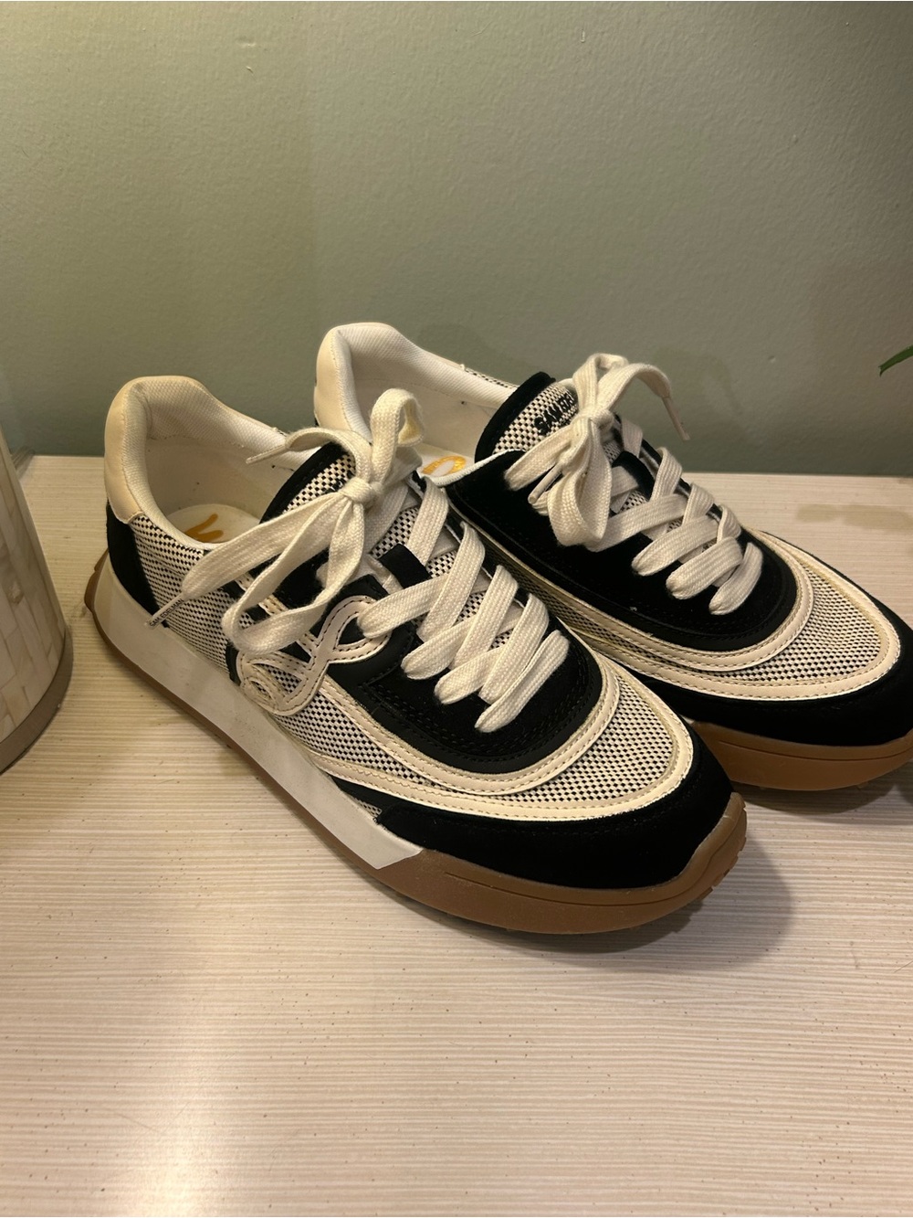 Sam Edelman Black, White & Brown Low-Top Sneakers